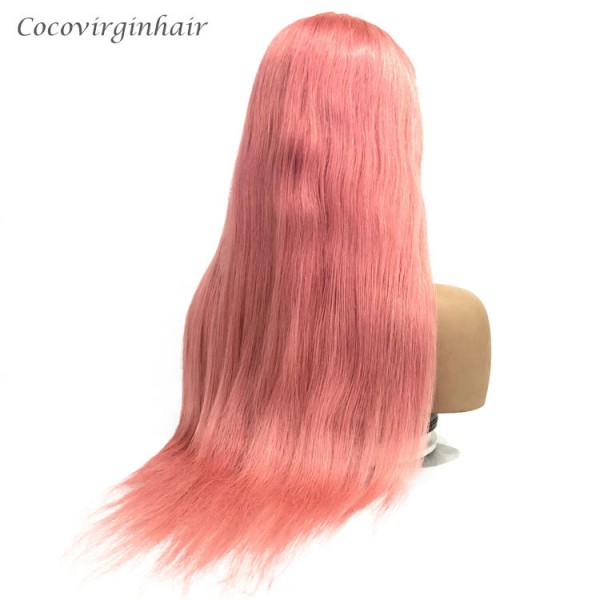 Pink straight wig pre plucked virgin wigs human hair lace front wig for women