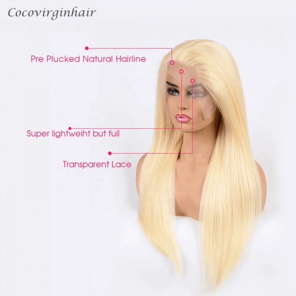 613 Blonde Straight Hair Lace Front Wigs Long Straight Blonde For Women