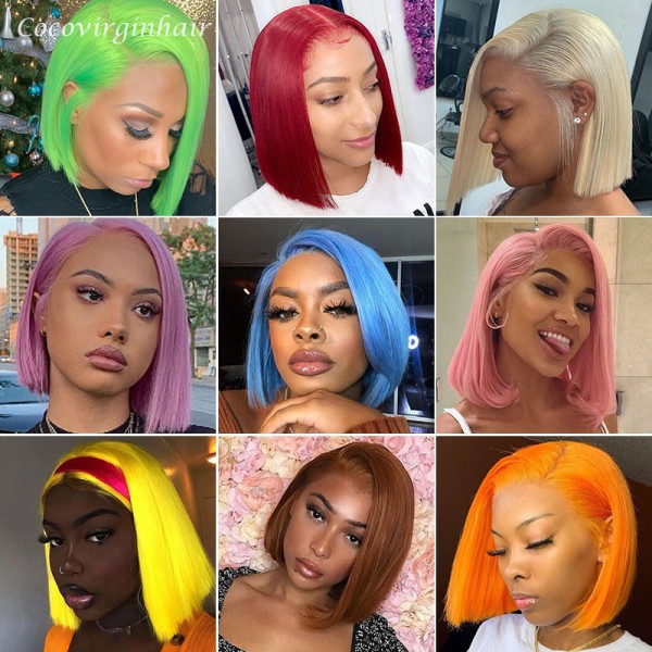 Pink straight wig pre plucked virgin wigs human hair lace front wig for women