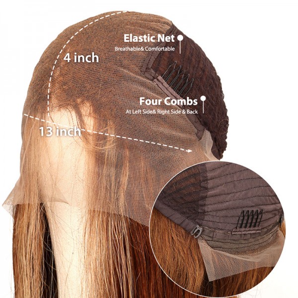 Brown Highlight Color Hair Lace Front Wigs 100% Human Hair Wigs-Glueless for Women