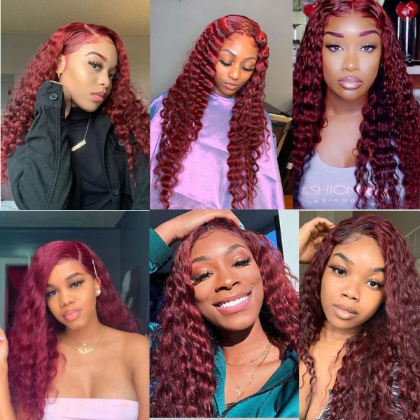 Burgundy Straight Body Wave Deep Wave Human Hair Wigs for Black Women Brazilian Remy Hair 14inch-30inch