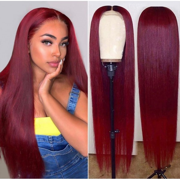 Burgundy Straight Body Wave Deep Wave Human Hair Wigs for Black Women Brazilian Remy Hair 14inch-30inch