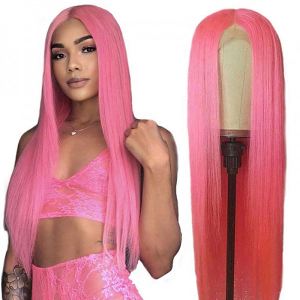 Pre Colored Pink Purple Blue Yellow Grey Lace Front Wigs Human Hair 14inch-30inch