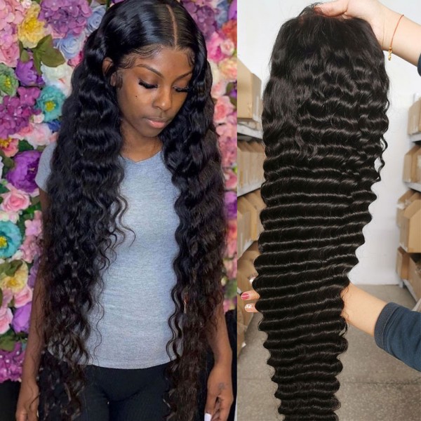 lace frontal wig 30 inch deep wave preplucked with baby hair human wigs ...