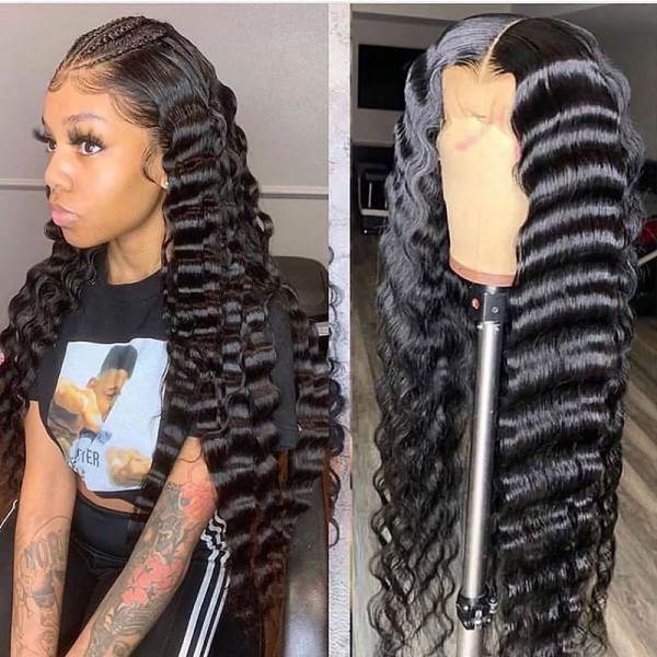 deep wave wigs for black women natural black lace wig online