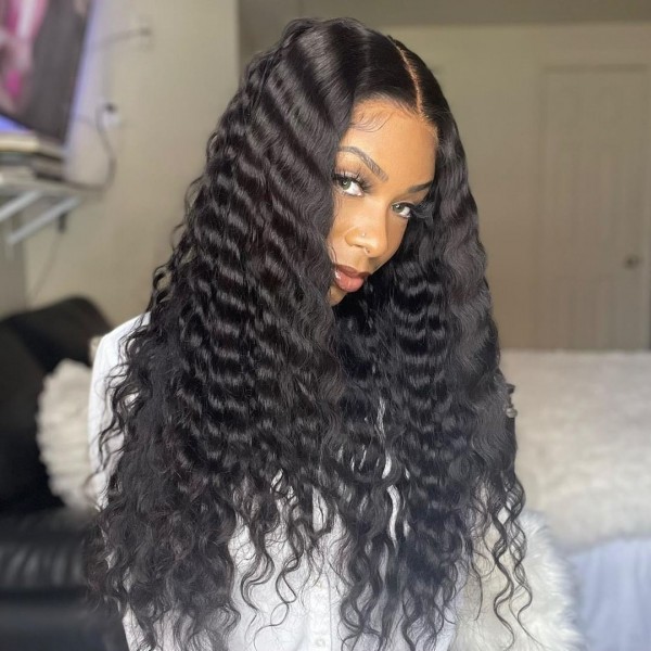 deep wave 100% brazilian human hair lace wig 13*4 transparent lace front wigs