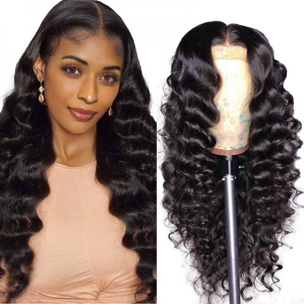 Loose Wave Wigs 100% Brazilian Virgin Human Hair Small Transparent Swiss Lace Wig 180%