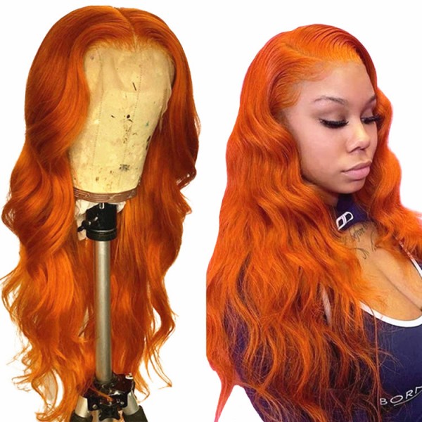 Orange Color Natural Brazilian Human Hair Lace Front Wigs Pre Plucked Virgin Wigs
