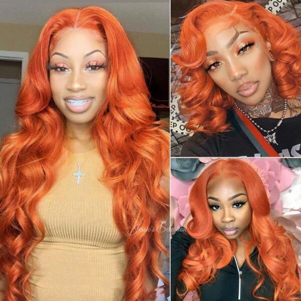 Orange Color Natural Brazilian Human Hair Lace Front Wigs Pre Plucked Virgin Wigs