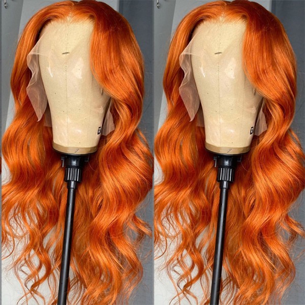 Orange Color Natural Brazilian Human Hair Lace Front Wigs Pre Plucked Virgin Wigs