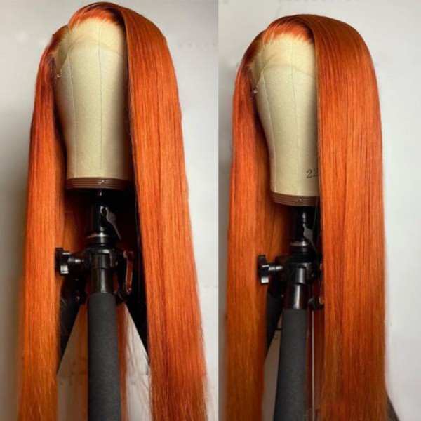 Orange Color Natural Brazilian Human Hair Lace Front Wigs Pre Plucked Virgin Wigs