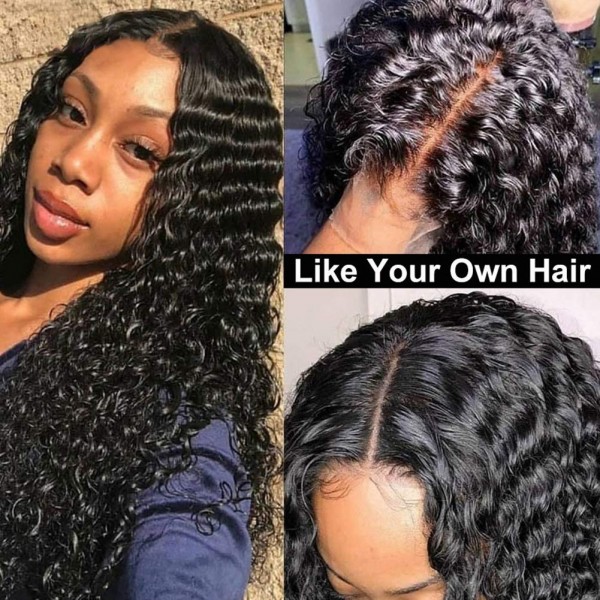 water wave frontal lace wig and brazilian human hair 150/180 density