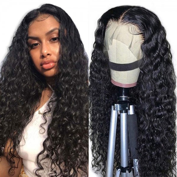 water wave frontal lace wig and brazilian human hair 150/180 density