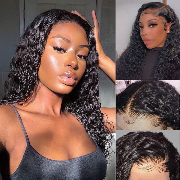 water wave 100% brazilian human hair lace wig 13*4 transparent lace front wigs