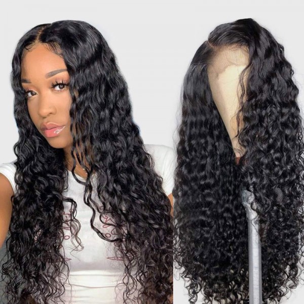 water wave 100% brazilian human hair lace wig 13*4 transparent lace front wigs