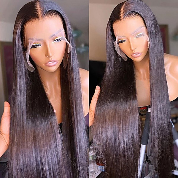 Straight Brazilian Hair Transparent HD Lace Front Wig Virgin Cuticle Aligned Human Hair