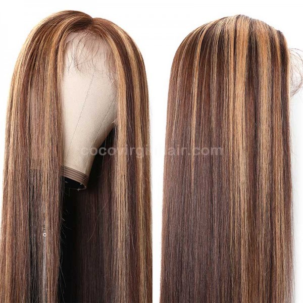 Brown Highlight Color Hair Lace Front Wigs 100% Human Hair Wigs-Glueless for Women