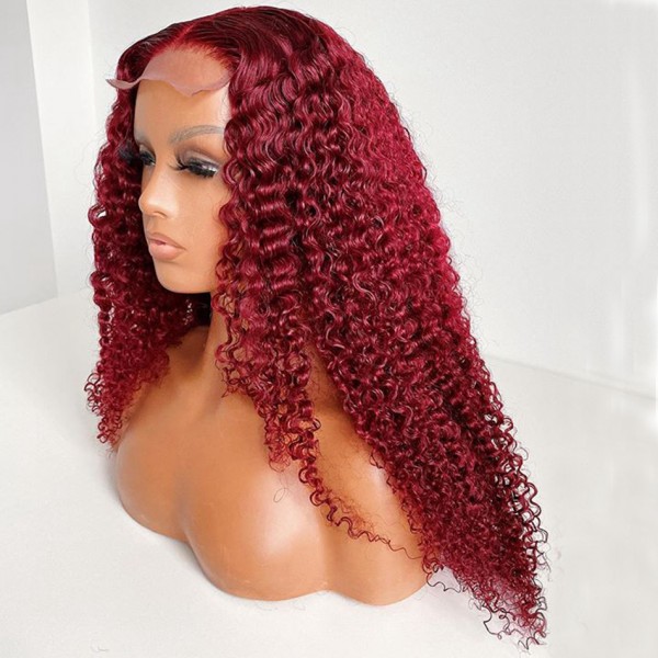 Burgundy Deep Curly 100% Virgin Raw Brazilian Cuticle Aligned Human Hair Full Lace Wigs