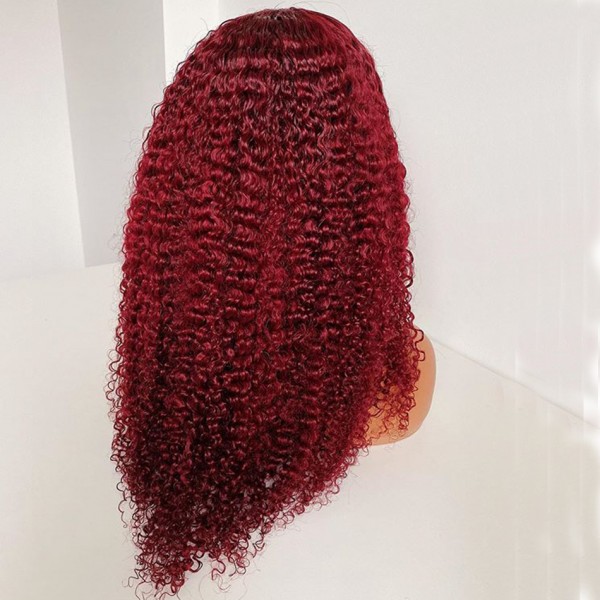 Burgundy Deep Curly 100% Virgin Raw Brazilian Cuticle Aligned Human Hair Full Lace Wigs
